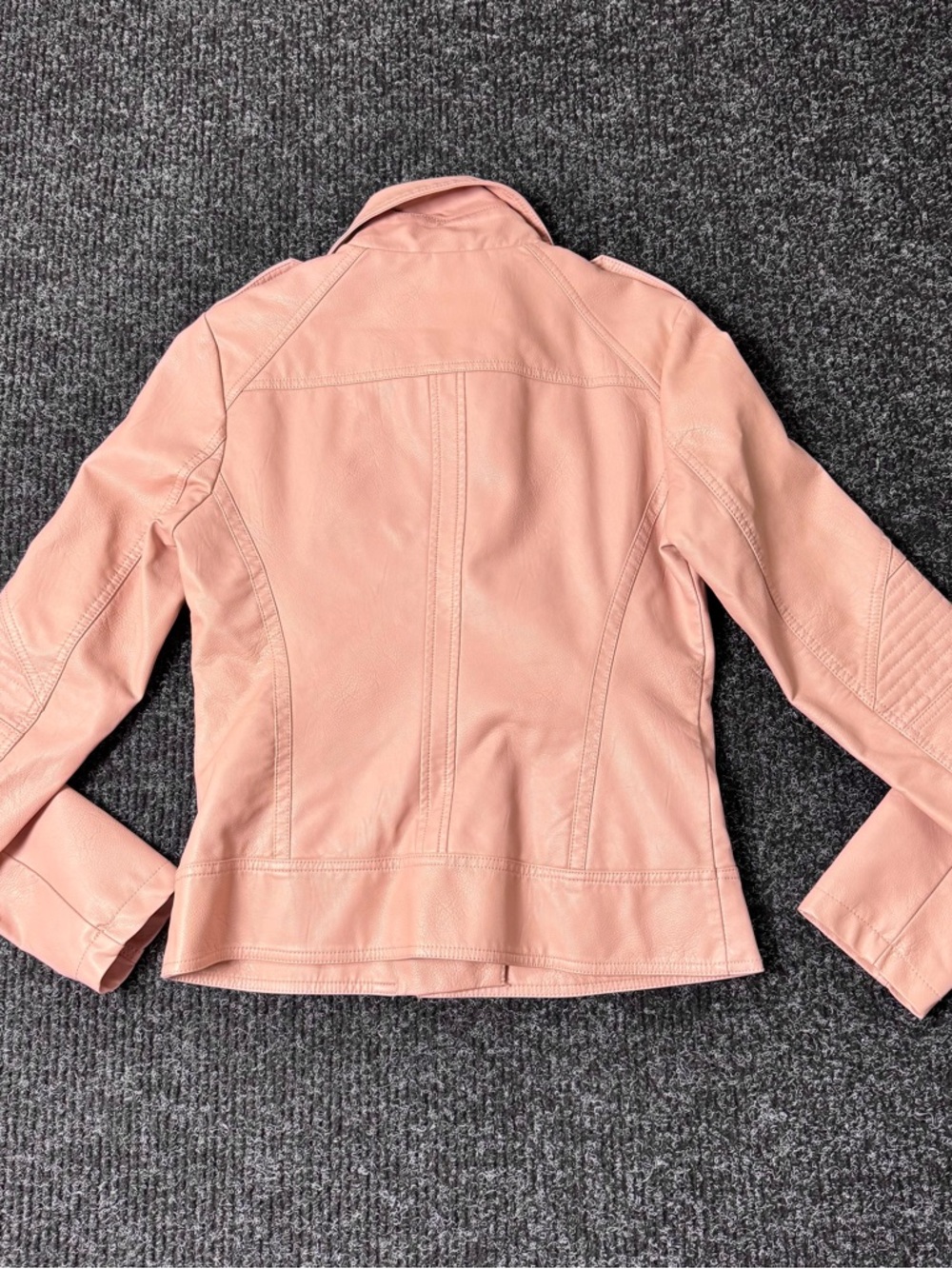 GUESS Pink Moto Jacket Small Faux Leather Blush Biker Style Zip Up - Picture 3 of 10